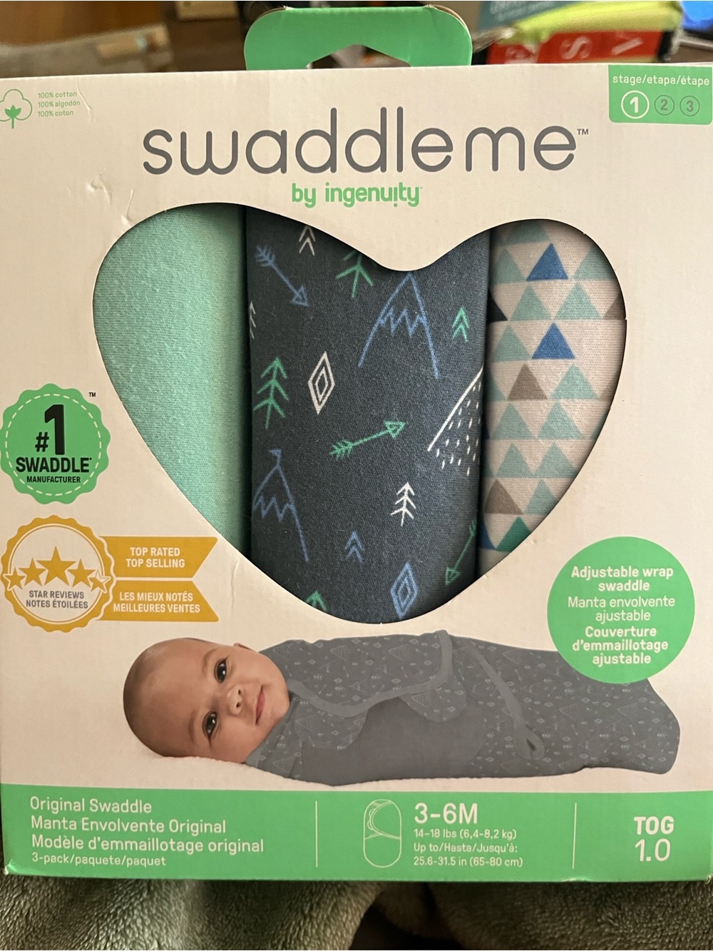 SwaddleMe 3-Pack Swaddles in Mint, Charcoal, and Teal Triangle